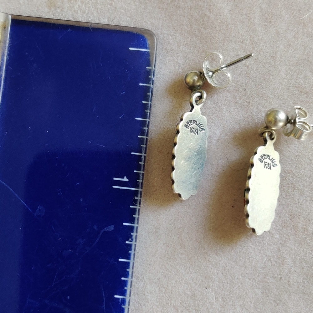 Vintage Sterling zuni mosaic stone earrings - Picture 5 of 5